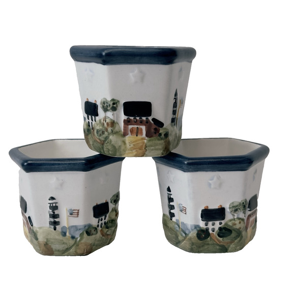 Waxcessories Votive Holder Countryside Collection set of 3, Lighthouse, Sea, VTG - Picture 1 of 11